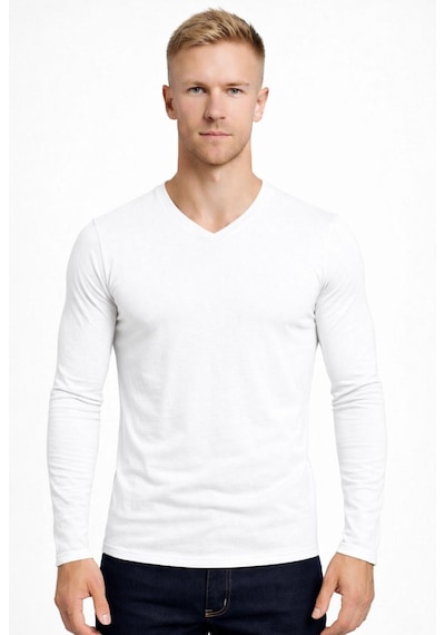 Axxel Erkek Beyaz Pamuklu Likralı Süprem Uzun Kollu T-shirt-d236