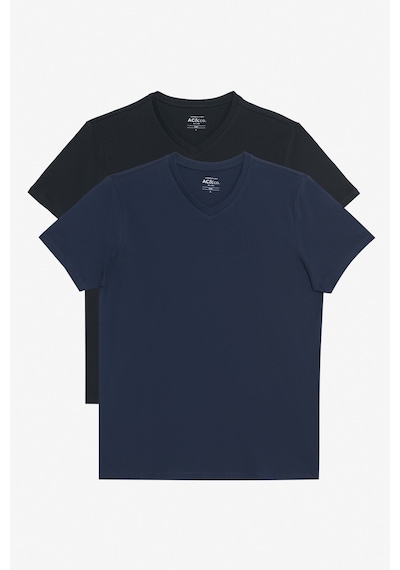 AC&Co / Altınyıldız Classics Erkek Sıyah-lacıvert 2'li Slim Fit Dar Kesim V Yaka Tişört Siyah - Lacivert