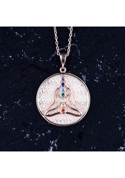 925 Ayar Gümüş Chakra Kolye, Rose Altın Kaplama Yoga Kolyesi, Meditasyon Takısı, Chakra Gümüş
