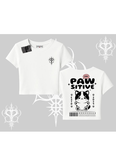Tarzsokak Paw Sitive Kedi Arka Baskılı Babby Tee Tshirt Beyaz