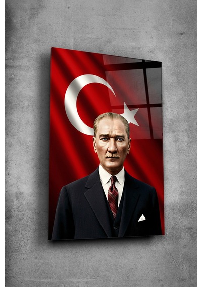 Atatürk Cam Tablo Portre Cam Tablo Duvar Dekoru Atatürk Portresi Kırılmaz Cam Solmaz Baskı 009