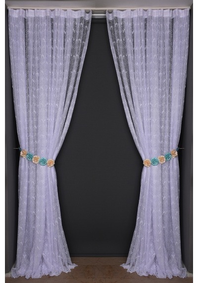 Kuş Model Kırık Beyaz Renk Dikilmiş Pileli Fon Perde 300x260 Cm