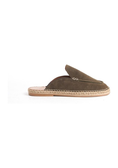 Mubiano Hakiki Deri Summer Erkek Süet Önü Kapalı Jüt Taban Haki Espadril Terlik -mssr3416-hk Haki