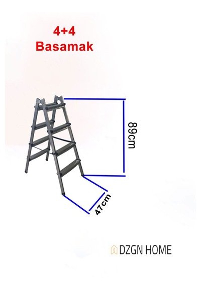 Dayanıklı 4+4 Özel Tasarım Hafif, Kaymaz, Metal Basamaklı Katlanır Merdiven Siyah