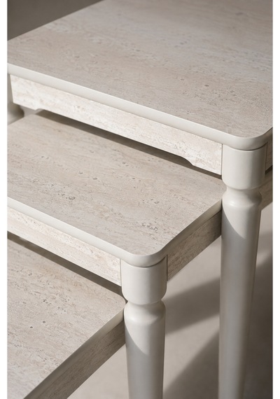 Lidya 4 Lü Zigon Sehpa Takımı Mdf Tabla, Lake Boyalı Gürgen Ayak, Beyaz