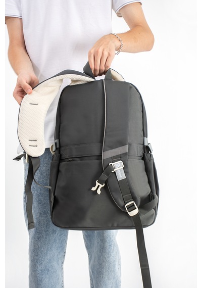 Ventis Qualty Okul Çantası Su Geçirmez Klinkır Kumaş Unisex Sırt Çantası Model 1g Açık Gri - Siyah