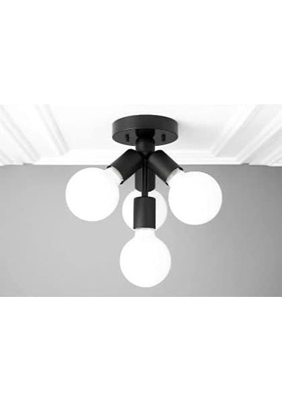 Mylights Retro Rustik Mat Siyah Avize Dörtlü Plofonyer Avize Diğer