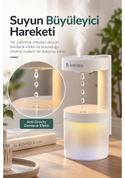 Kensa Ultrasonik Hava Nemlendirici 580 Ml Buhar Makinesi 5 Farklı Gece Lambası Damlacık Efektli