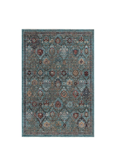 Cool Halı Saray Turkuaz Vintage Etnik Çiçek Motifli Soft Çerçeveli Bohem Oturma Odası Salon Halısı