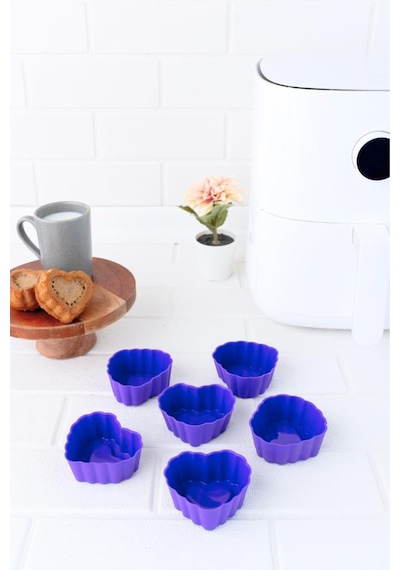Onikiden Airfryer Silikon Kalp Muffin Kek Kalıbı 6 Lı- Tüm Hava Fritözleriyle Uyumlu Sl11 Lila