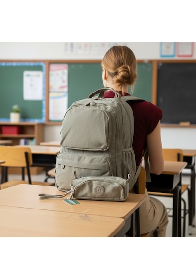 Duomino Krinkıl Suya Dayanıklı Büyük Boy Klinkır Sırt Çantası 15,6 Laptop Okul Çantası Kalemlik Takım Çanta Açik Vizon
