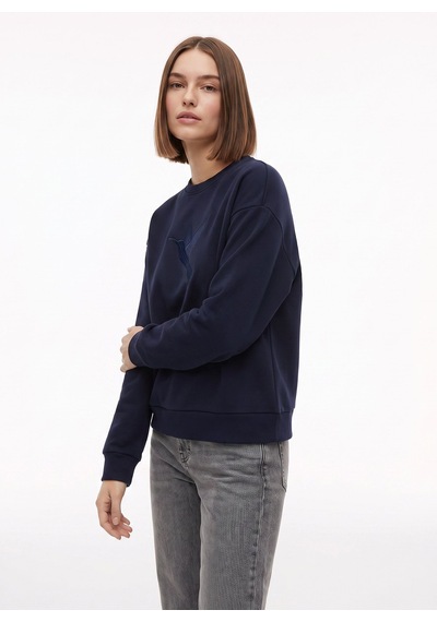 Fabrika Lacivert Kadın Bisiklet Yaka Loose Fit Nakışlı Sweatshirt F6wl-swt0087