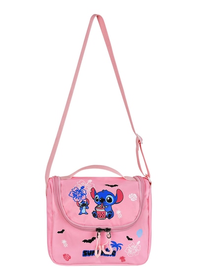 Stitch Baskılı Ortopedik Aksesuarlı Anahtarlıklı Okul Çantası Termal Beslenme Ve Kalemlikli Set Pembe