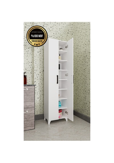 Long 2 Kapaklı Raflı Çok Amaçlı Dolap Banyo Balkon Kiler Mdf Beyaz