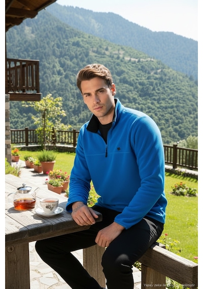 Buratti Slim Fit Anti-Pilling Tüylenme Yapmayan Bato Yaka Kışlık Şardonlu Erkek Polar 5906001 Saks