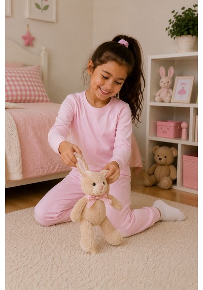 Zuzunga Soft Pink %100 Pamuk Basic Kız Çocuk Pijama Takımı Pembe
