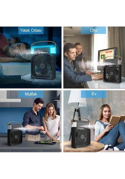 Taşınabilir Işıklı 5 Spreyli Vantilatör Buzlu Buharlı Vantilatör Mini Fan Nemlendirici Buharlı 600