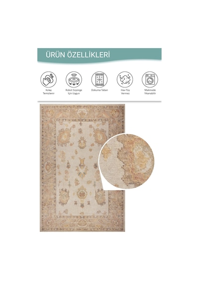 Artloop Relic Bej / Sarı Vintage Dokulu Klasik Desenli Dokuma Tabanlı Şönil Halı Al 495 Bej - Sarı