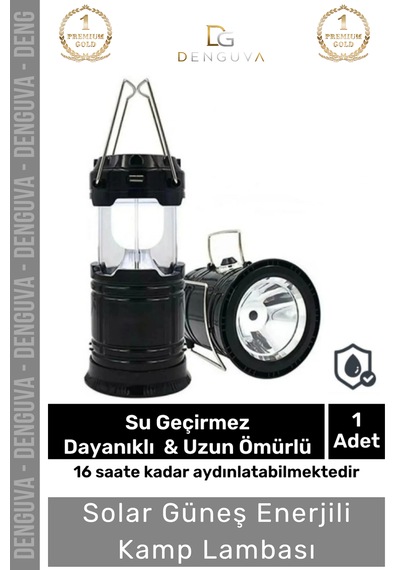 Işıldak Güneş Enerjili Kamp Lambası Avcı Feneri Powerbankli Taşınabilir Şarjlı Işıldak Usb Şarj Diğer