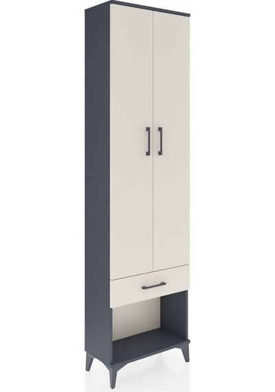 Arges Dolap 4 Raflı Tek Çekmeceli 2 Kapaklı 60x30x221 Antrasit-aytaşı Antrasit