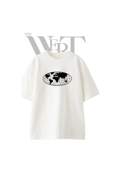 Thewert World Map Tasarım Baskılı Ünisex Beyaz Oversize T-shirt