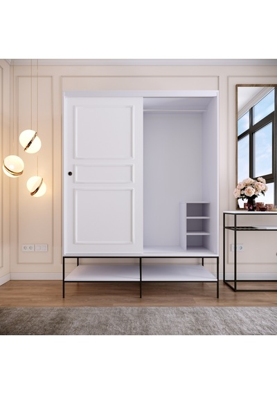 Pasific Home Martin 2 Kapaklı Sürgülü Gardırop Elbise Dolabı Parlak Beyaz 150 CM