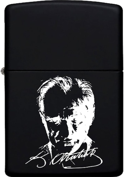 Atatürk Imza Metal Çakmak Benzinli Siyah Zippo Çakmak