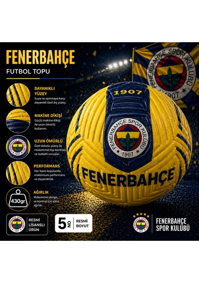 Fenerbahçe Lisanslı Futbol Topu No:5 430gr Maç Topu Sarı
