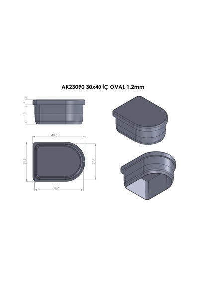 Cateksss 30x40 Mm D Düz İç Profil Tapası Siyah - 60 Lı Paket