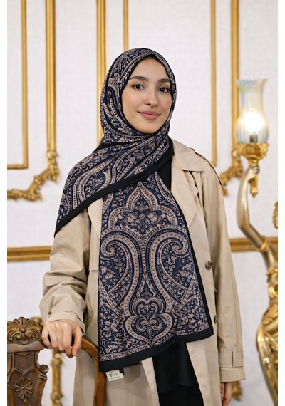 Shawl Secret Glamour Pamuklu Etnik Soft S Al 52831 Lacivert Krem Etnik Desen Lacivert
