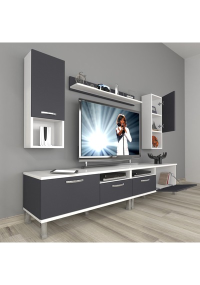 Decoraktiv Eko 5220da Mdf Krom Ayaklı Tv Ünitesi Tv Sehpası Beyaz - Antrasit