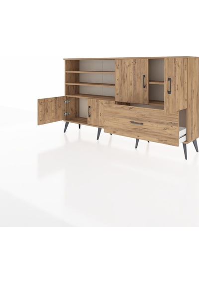 Arges Konsol 5 Raflı Tek Çekmeceli 4 Kapaklı 176x30x99 Çam-çam Çam-çam