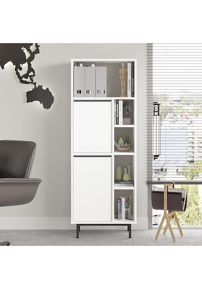 Bohem Ofis Klasör Dolabı Kitaplık 2 Kapaklı Metal Ayaklı Beyaz Boh10b-w Beyaz