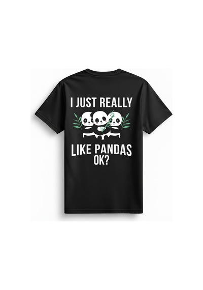 Paybuy Kadın Panda Baskılı Grafik Tişört Üç Desenli Mizahi Yazı Detaylı Siyah
