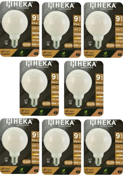 8 Adet Heka 9w 67w 3000k Sarı Işık E27 Duylu Kalın Duy Led Glop G125 Ampul Heka