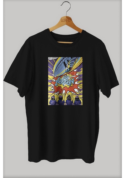 Noıssey -wed Led Zeppelin Tasarım Baskılı Oversize T-shirt Tişört Sokak Tarzı Siyah