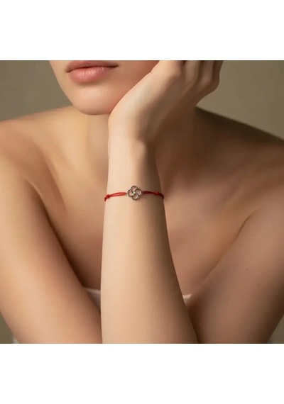 G&a Jewels - Yonca - 925 Ayar Gümüş 0.01ct Pırlanta Taşlı Kırmızı İpli Bileklik Gümüş - Kırmızı