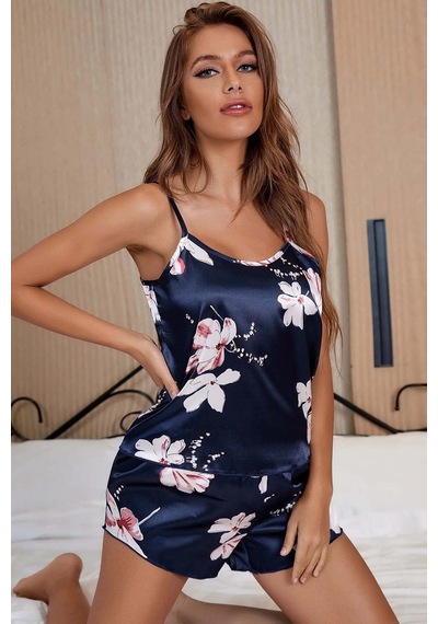 Merry See Baskılı Saten Şortlu Pijama Takım Çok Renkli 001