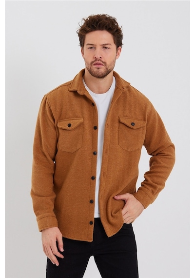 Erkek Hardal Çift Cep Kapaklı Slim Fit Oduncu Gömlek-odg001r9502s Sarı