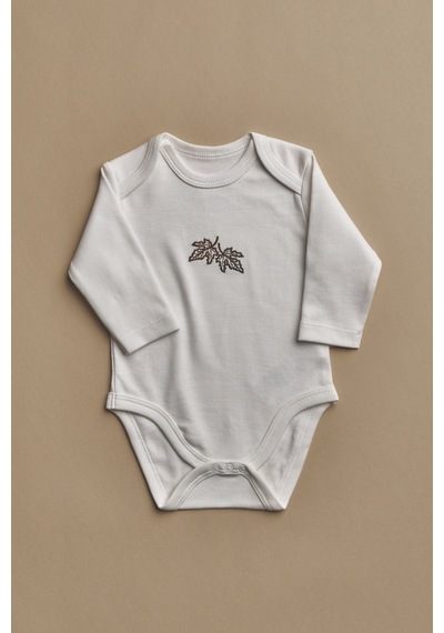 Yaprak Nakışlı Uzun Kollu Çıtçıtlı Bebek Body Krem