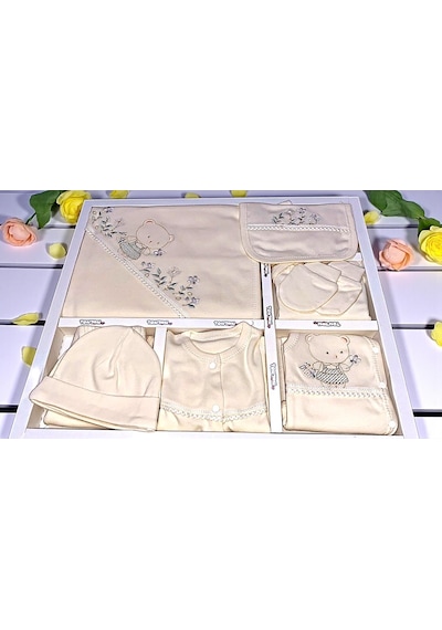 Milays 0-3 Ay Kız Bebek Çiçekçi Kız Nakışlı Organik Pamuk 10 Lu Premium Set Bej Kuzucuk