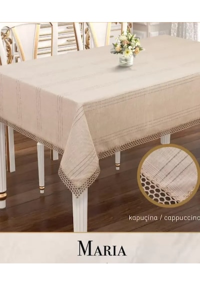 Maria Model Kapiçino 155x220 Cm Keten Masa Örtüsü Zarif Şık Ev Tekstili Karışık