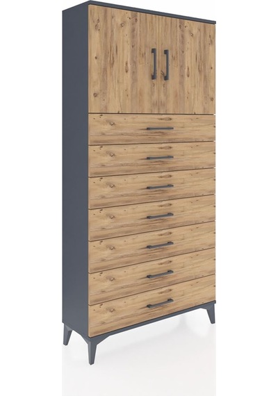 Arges Dolap 2 Raflı 7 Çekmeceli 2 Kapaklı 88x30x182 Antrasit-çam Antrasit