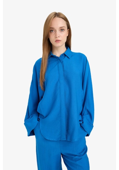 DeFacto Relax Fit Basic Düz Keten Karışımlı Uzun Kollu Tesettür Gömlek Tunik	 D9702AX25SMBE43