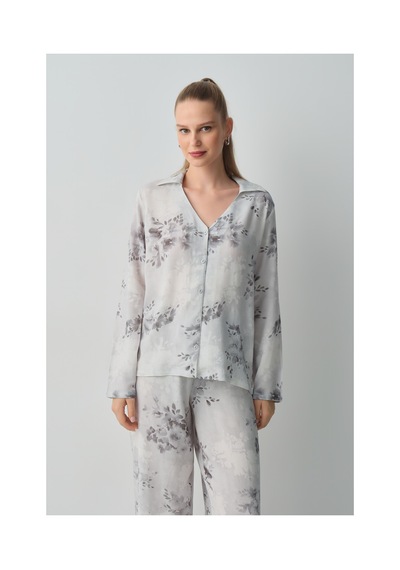 Suwen Glace Gömlek Yaka Pijama Takımı Wsh10510043337 Gri