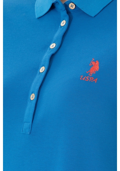 U.S. Polo Assn. Kadın Saks Polo Yaka Mini Boy Örme Elbise 50280038-VR045