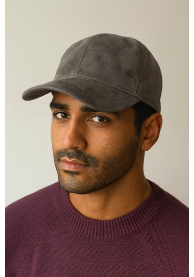 Aida Jewelss %100 Hakiki Süet Deri Şapka Spor Şapka Cap Kep Süet Şapka Deri Şapka Güderi Ayarlanabilir Ölçü Gri