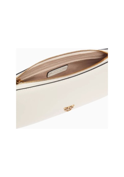 Pinko Mini Half Moon Krem Deri Lüks Baguette Çanta, Italya Yapımı Günlük Ve Gece Kullanımı Omuz Çantası
