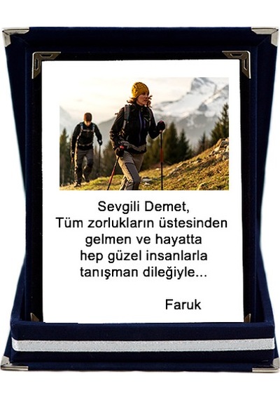 Fotoğraf Ve Yazı Baskılı Kişiye Özel Lacivert Kadife Plaket