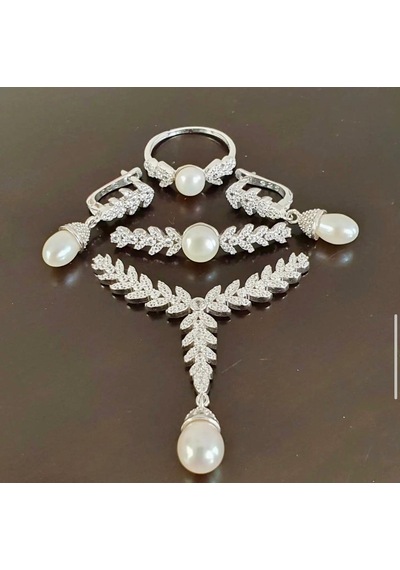 925 Ayar Papatya Silver Gerçek Kültür İncisi Set.rose.gold.rodaj Gümüş